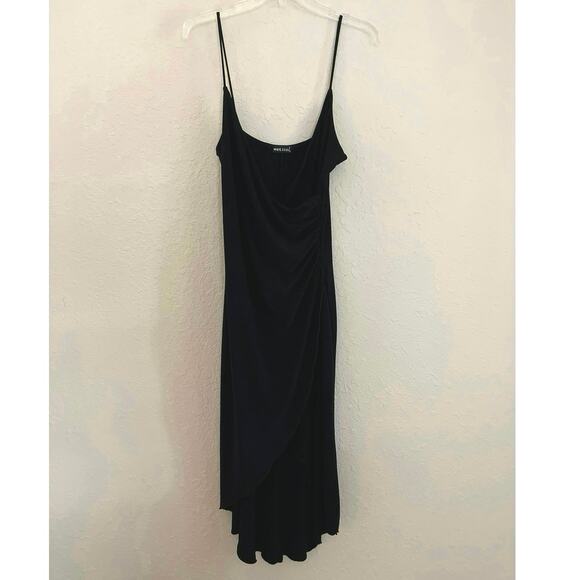 Vintage Wet Seal Faux Wrap Dress Womens Size M Black Strappy Asymmetric Midi - Picture 2 of 12